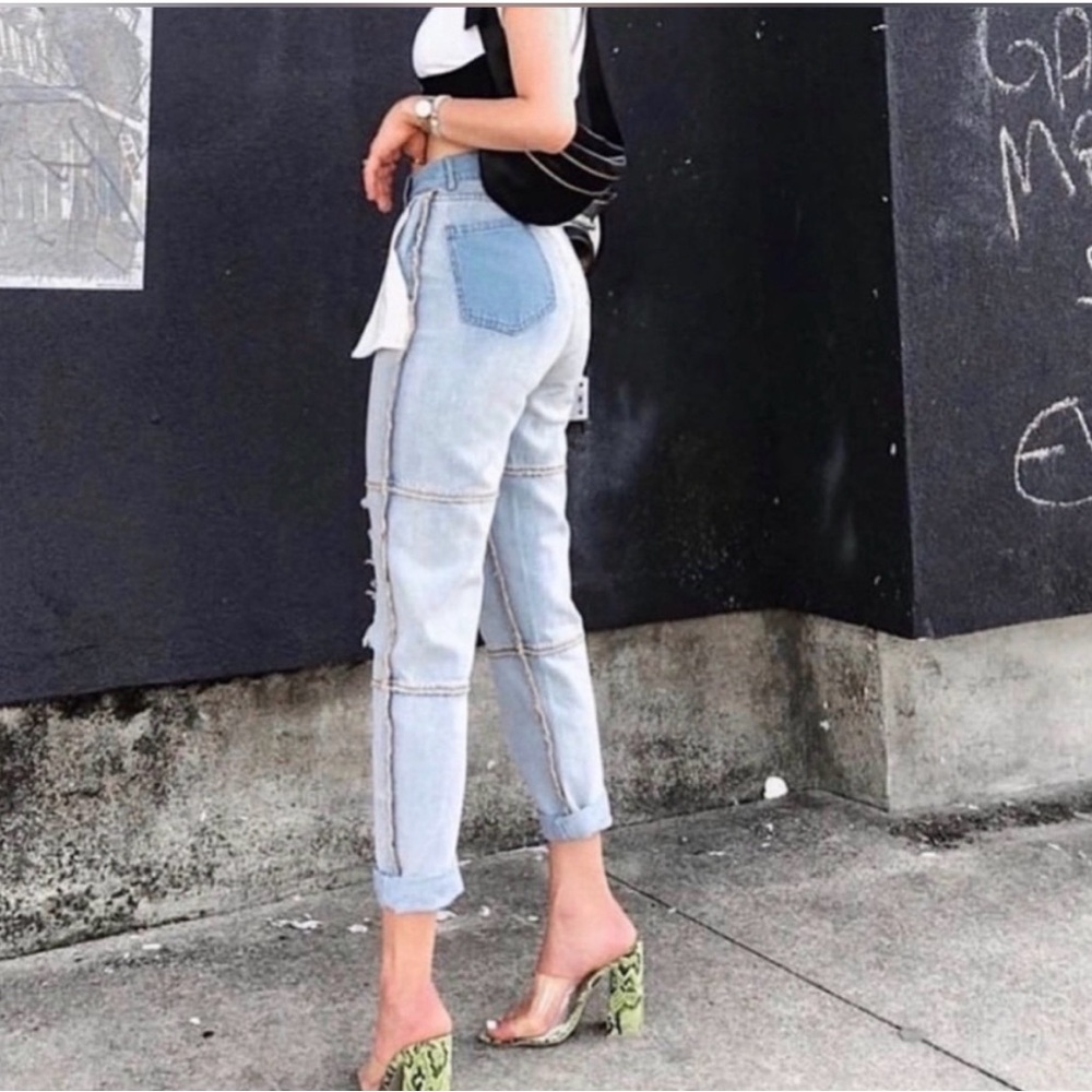 Maniere De Voir Eccentric Inside Out Distressed Grunge Jeans Sz UK 8 / US 4 - Picture 3 of 8